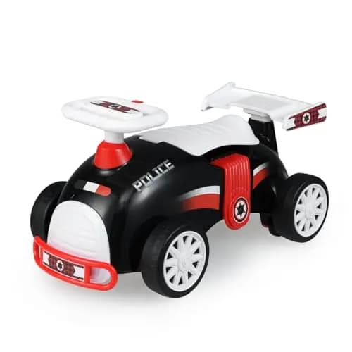 COSTWAY Rutschauto Polizei, Rutschfahrzeug mit Musik & Stauraum unter dem Sitz, Kinderfahrzeug mit Universalrollen, Rutscher Auto für Kinder ab 1 Jahr (Schwarz + Rot)