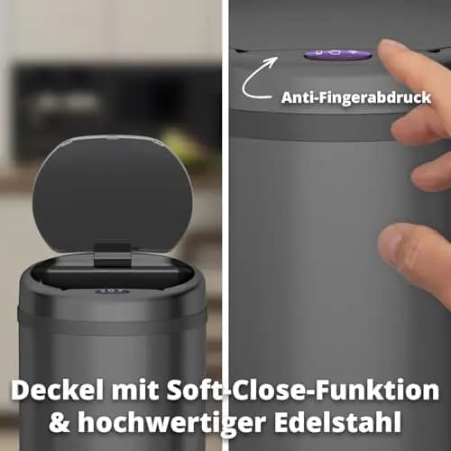 FLINQ PEAK 50L Smart Sensor Mülleimer - Automatischer Kuche Mülleimer mit Sensor - Moderner Abfalleimer - Küchenmülleimer Groß - Schwarz