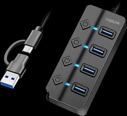 LogiLink USB 3.2 Gen1 Hub 4-Port mit Ein-/Aus-Schalter