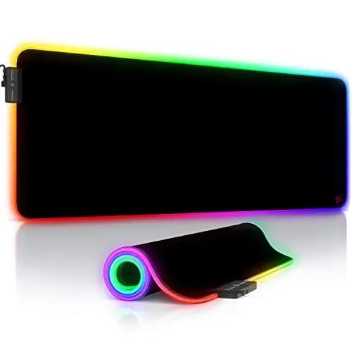 Titanwolf - RGB Gaming Mauspad - XXL LED Schreibtischunterlage - 800x300 mm - Multi Color LED - 11 Beleuchtungs-Modi - Abwaschbar - Schwarz – Bild 1