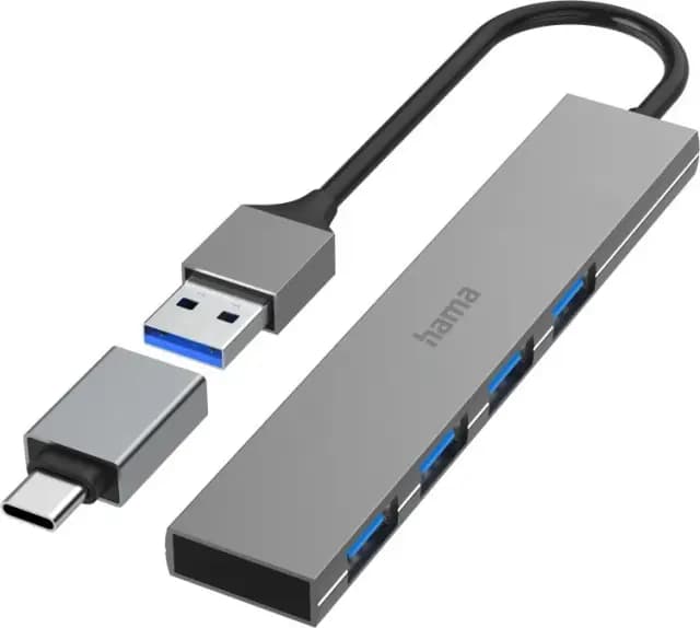 Hama USB-Hub Slim 4-Port USB-A 3.0 mit USB-C-Adapter