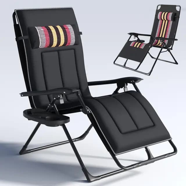 Liegestuhl Klappbar, Sonnenliege Wetterfest Gartenliege, Sonnenliege Klappbar Garten Liegestuhl Auflage Relaxliege Outdoor 150kg Belastbar mit GeträNkehalter (Black)