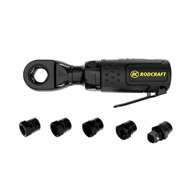 Rodcraft RC3202 Druckluft Mini-Multifunktions-Ratsche - inkl. 5 Wechseleinsätzen (3/8ʺ, 1/4ʺ Bitaufnahme, Innensechskant: 10 mm, 12 mm, 13 mm und 17 mm)
