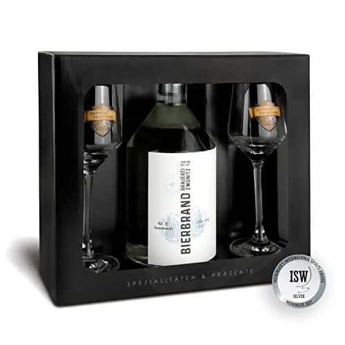 Brauerei Zwönitz Bierbrand Geschenkset/Alkohol Geschenkset aus Bierbrand 0,5l und zwei passenden Gläsern/Originelles Biergeschenk