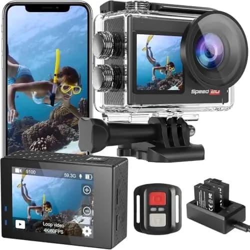 Speed 20 Action Cam 4K60FPS 40MP WiFi Unterwasserkamera 40M Wasserdicht Ultra HD Touchscreen Actioncam 170° Ultra-Weitwinkel, EIS Stabilisierung, 5X Zoom,Fernbedienung und 2 Akkus 1350mAh