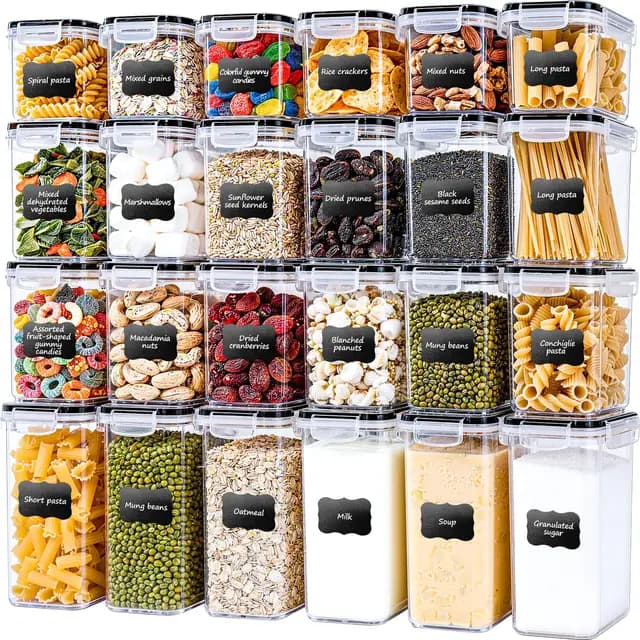 Mavivegue Vorratsdosen mit Deckel Luftdicht,BPA-frei, 24er Set Aufbewahrungsbox Küchen für Mehl, Zucker, Müsli & mehr, Körner. Mit Etiketten & Marker, für Kühlschrank, 33,6 L.