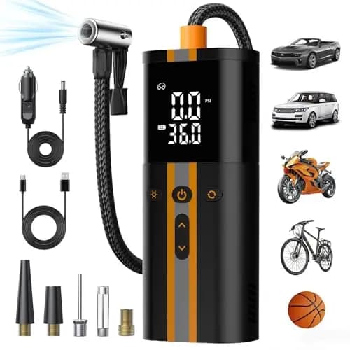 TowerTop Elektrische Fahrradpumpe, 12V DC 150PSI Doppelstrom Luftpumpe Elektrisch, 6000mAh Fahrradpumpe, 5X schneller Aufpumpvorgang, 4 voreingestellte Modi, digitaler Manometer, Speicherfunktion, LED