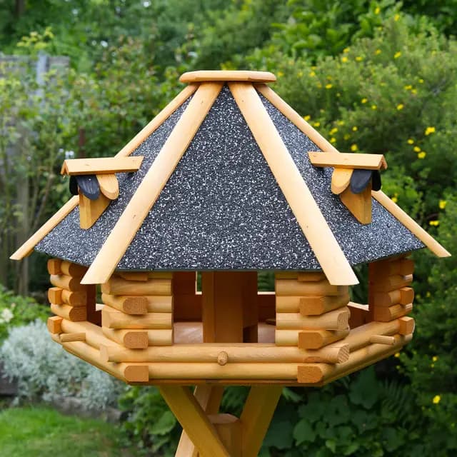 Deko-Shop-Hannusch XXL Luxus Vogelhaus wahlweise mit Solarbeleuchtung absoluter Blickfang, Vogelfutterhaus aus Holz, V13 wahlweise mit Ständer, mit Futtersilo, Silo (XXL, anthrazit Steindach)