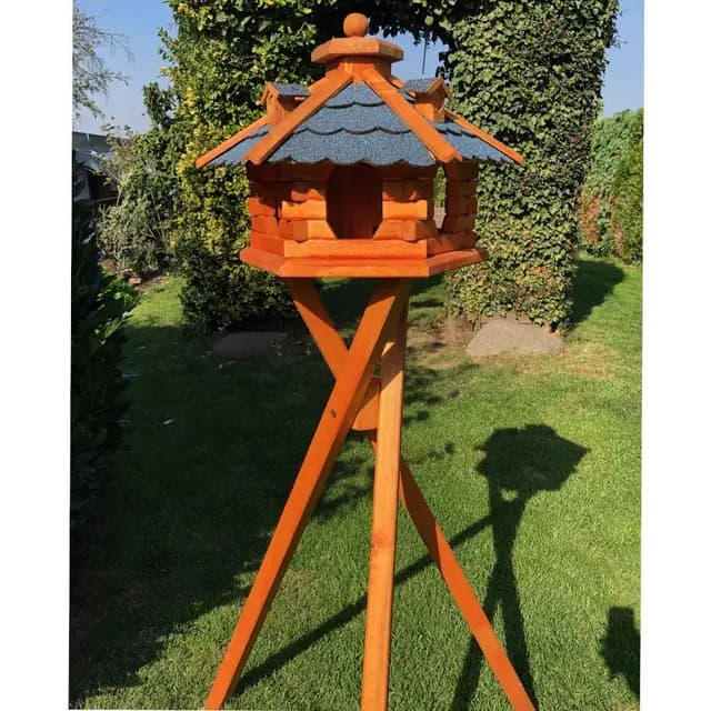 DARLUX Sechseck Vogelhaus Holz mit Ständer Größe L Blau-Braun