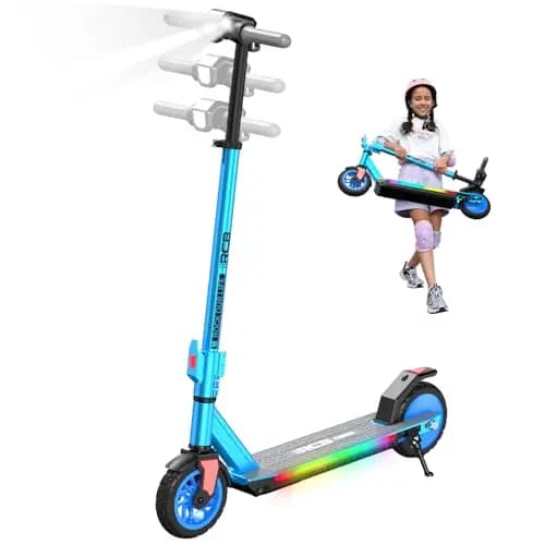 RCB R12 PRO E-Scooter Kinder 6-12 Jahren, bis zu 18km/h &15km, 7 Zoll Faltbar Elektroroller,Höhenanpassung,Bunte Leuchten,LED Display,Doppelte Bremsen, Geschenk für Kinder