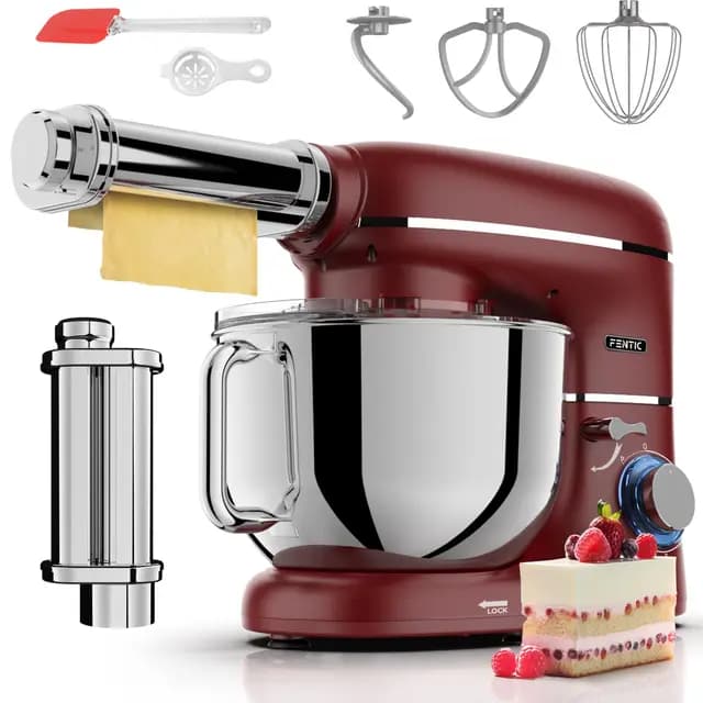 Kuchenmaschine mit Nudelmaschine – 2000W – Knetmaschine mit Nudelmaschine Elektrische – Pasta Maker - 6,2L Edelstahl Rührschüssel (Rot) – Bild 1
