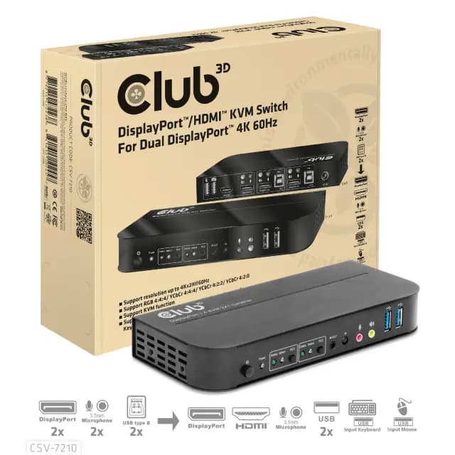 Club 3D DisplayPort/HDMI KVM Switch – Bild 1