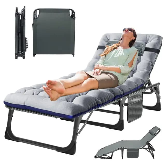 Liege Klappbar – 200 kg Tragkraft, klappbare Gästebett mit Matratze, Seitentaschen, Verstellbarer Kopfstütze und Rückenlehne – Sonnenliege für Büro, Terrasse, Garten, Camping und Sonnenbaden