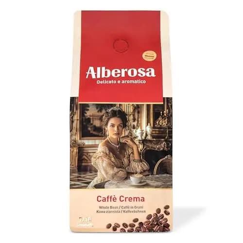 ALBEROSA Cremiger Röstkaffee, Kaffeebohnen mit Noten von Milchschokolade und Haselnuss, Kaffee ganze Bohnen für Kaffee-Vollautomat, French Press, Intensität 7/10, Mittlere Röstung, 1 Packung à 1kg