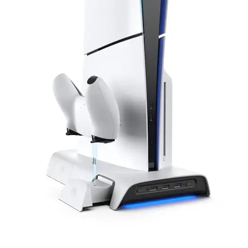 KIWI design D3 PS5 Slim Kühlstand und Ladestation mit RGB-Controller für PS5 Slim Konsole, PS5 Controller Ladegerät, PS5Slim Zubehör mit 2 Stufigem Kühlventilator