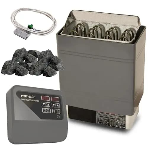 vanvilla Saunaofen 9kw mit externer Steuerung 380V Sauna inkl. Saunasteine für Aufguss Sauna Ofen Heizung Finnische Sauna Fasssauna Gartensauna