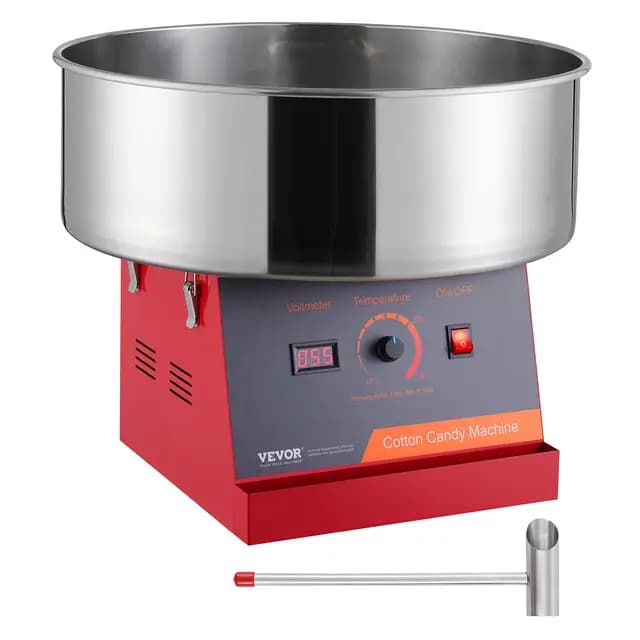 VEVOR Elektrische Zuckerwattemaschine, 1000 W Zuckerwattegeräte, Kommerzielle Zuckerwattemaschine mit Edelstahlschüssel & Zuckerlöffel, Perfekt für Kindergeburtstage zu Hause, Familienfeiern (Rot)