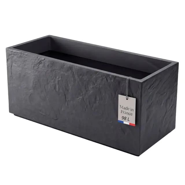 BigDean Pflanzkübel Groß Außen ca. 100cm Schiefer Optik Blumentopf mit Wasserspeicher Winterfest Doppelwandig Rechteckig