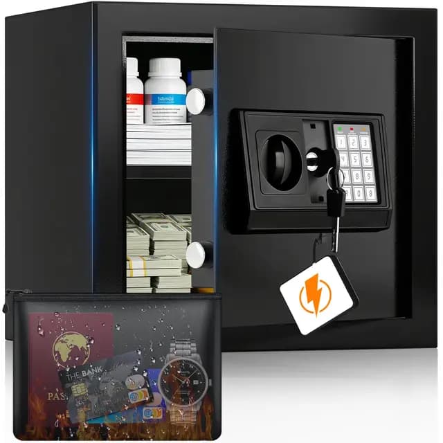 Digitaler Safe Tresor für Zuhause mit Feuerfester Tasche, 40L Möbeltresor mit Abnehmbares Regal, USB-C-Anschluss, Alarmmodus und Silent-Modus, Wandtresor für Bargeld Medikamente A4 Dokumente