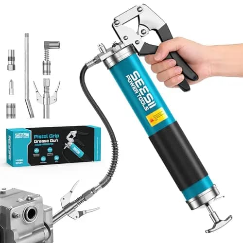 Seesii 8000 PSI Fettpresse für Schmiernippel: 400 ml Einhand Fettpresse, mit Schnellkupplung, Mundstück, 90°-Adapter, Flexiblem Schlauch und Starrem Rohr für Kraftfahrzeuge, Traktoren und Schiffe