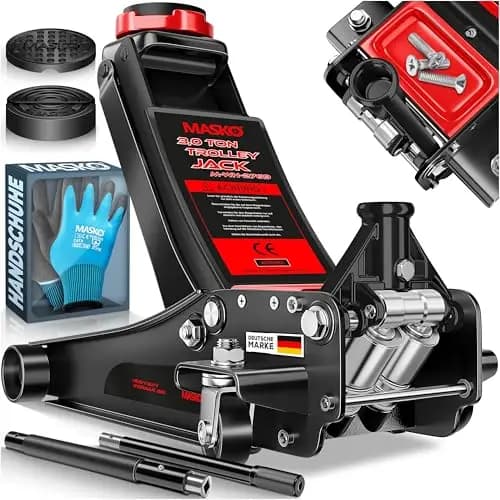 MASKO® Wagenheber hydraulisch KFZ Rangierwagenheber SUV, 360° Rollen inkl. 3X Gummiauflage, Koffer & Handschuhe Heber Unterstellbock für tiefergelegt bis hoch, 3T, Flache Hubhöhe 85-460mm