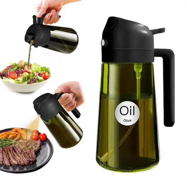 YARRAMATE 470ml lichtblockierender dunkler Ölsprüher zum Kochen, 2-in-1 UV Schutz ölzerstäuber für die Küche, hochwertige grüne Glasölflasche, lebensmittelechter Sprühflasche für die BBQ (Schwarz)