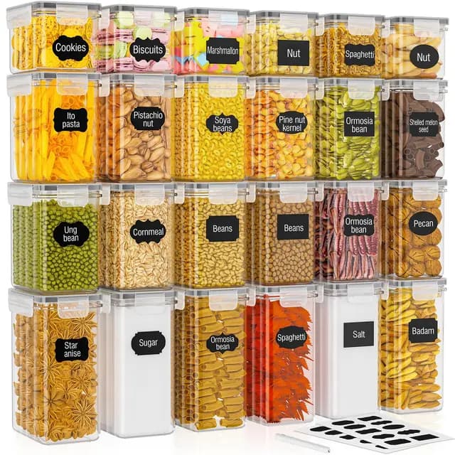 PurKeep 24 Stück luftdichte Vorratsdosen mit Deckel, BPA-frei, Küchenaufbewahrungsbehälter für Mehl, Zucker,Körner & Backzubehör, 33.6L großes