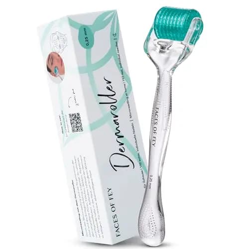 FACES OF FEY Derma Roller - 192 ECHTE NADELN- professionelles Microneedling für zuhause - Nadelroller, Straffung & Modellierung - Microneedlingroller 0,25mm