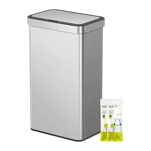 EKO NOVA 80L Mülleimer mit Sensor, Automatischer Küchenmülleimer, rechteckiger Bewegungssensor Abfalleimer, Soft Closing Deckel, Fingerabdruckresistente, elektrischer Mülleimer, mattes Edelstahl