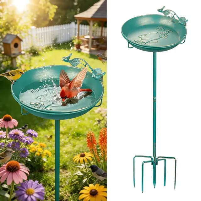 Mellbree Vogeltränke Stehend mit Sitzstange Seeblau/Gold 30 cm