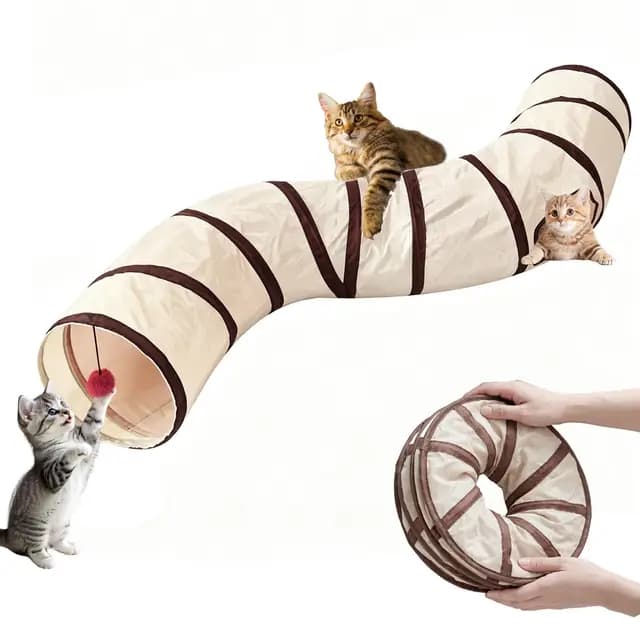 Katzentunnel S-förmig mit Spielzeugball, Faltbarer Katzenspielzeug Selbstbeschäftigung Katzentunnel Katzenhöhle für Katzen, Kaninchen, Meerschweinchen, Frettchen (123 x 25cm)