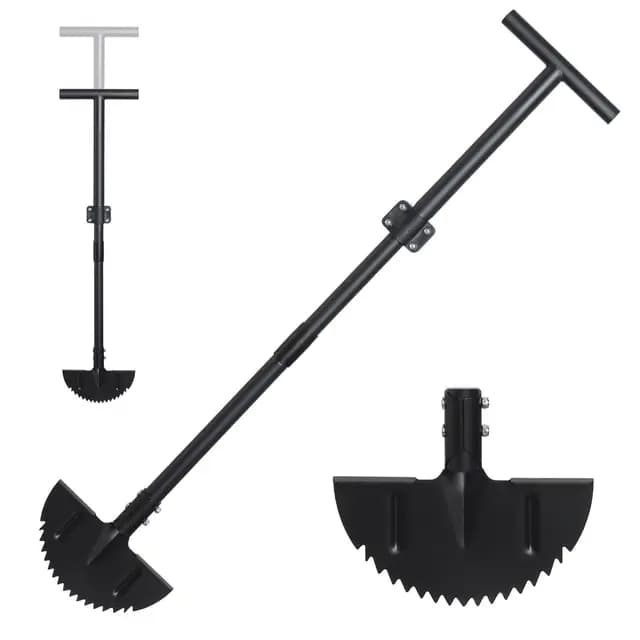 Rasenkantenstecher mit Verstellbarem Griff, Manueller Kantenschneider Schwarz 86-106cm, Professioneller Scharfer Sägezahn Halbmond Rasenschäler für Gehwege, Beete, Gartenkanten Hof