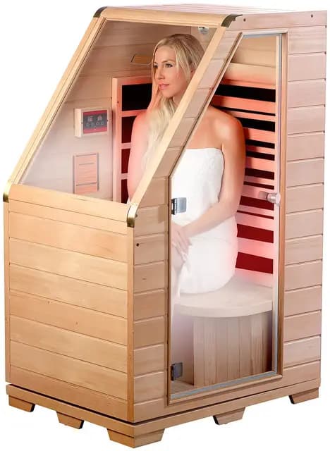 newgen medicals Infrarotkabine: Kompakte Infrarot-Sitzsauna aus Hemlock-Holz; 760 W; 0.62 m² (Infrarot Sauna, Minisauna, IR)