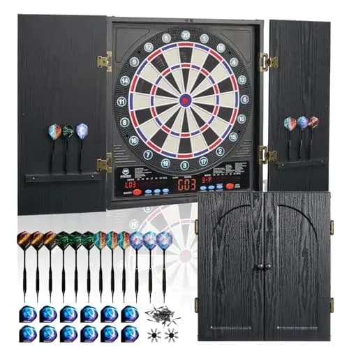 WIN.MAX Profi Elektronische Dartscheibe Set | Dartschrank mit LED-Anzeige & 211 Spielvarianten | Komplettset für Zuhause