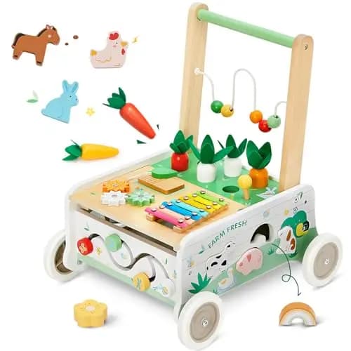 Labebe Lauflernwagen Carrot Harvest Holz mit Activity Center