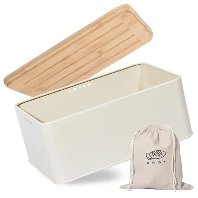 Theo&Cleo Brotkasten mit Bambusdeckel und Schneidebrett Beige