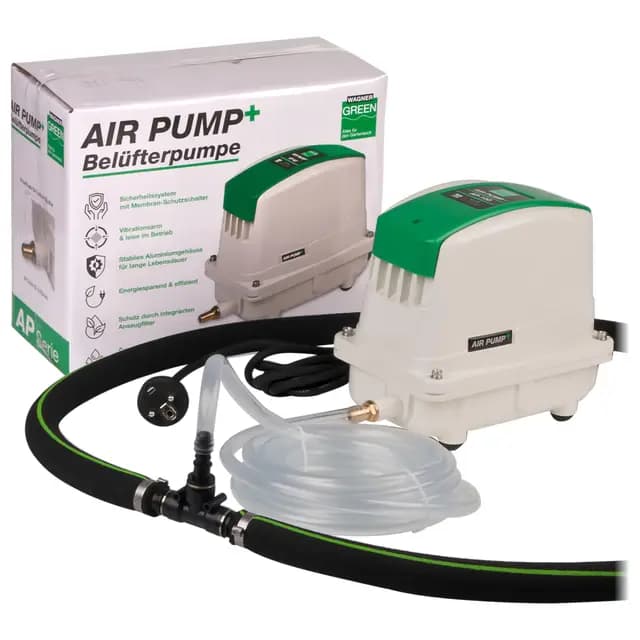 Teichbelüfter-Set AP-60 Luftpumpe mit Japan Belüfterring Ø 35 cm Sauerstoffpumpe für Ihrem Koiteich. Eine Profi Luftpumpe als Eisfreihalter im Winter zu verwenden