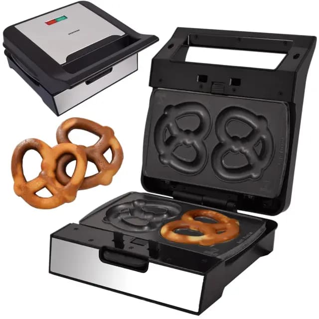 Syntrox Brezel Maker mit Wechselplatten, Edelstahl, schnelles Aufheizen, Antihaftbeschichtet, verschiedene Wechselplatten, Multifunktionsgerät