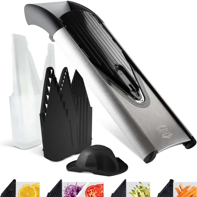 Börner Gemüsehobel V6 (Starter Set) • Edelstahl Hobel mit V-Klinge • Verstellbarer V-Hobel für Gemüse & Obst • Gemüseschneider für Scheiben, Julienne Streifen und Stifte • Gemüsereibe – Bild 1
