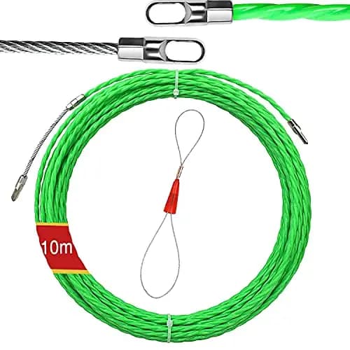 Kabeleinziehhilfe,Einziehspirale Zugdraht,Einziehband Einziehdraht,Kabeleinzug Einziehhilfen,mit 2 Führungsfeder,Fischband Drahtzieher,zur Kabelverlegung Leerrohre, Grün (10m)