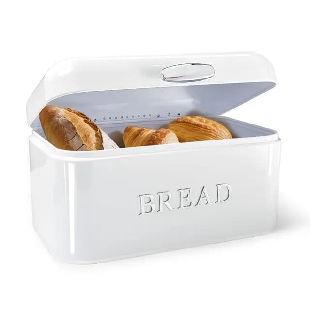 HOUSLUX Metall-Brotkasten mit Flip-Top-Deckel Weiß 30×18×16 cm