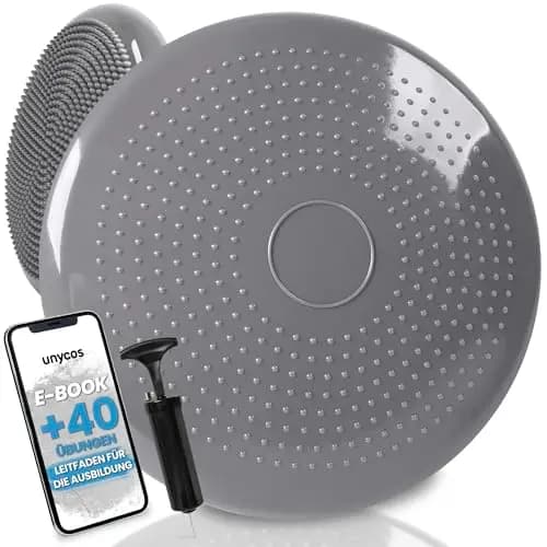 unycos - Ballsitzkissen inkl. Pumpe【Ø34 cm | Trägt 150 kg】Orthopädisches Sitzkissen Anti-Burst, Noppenkissen, Balance Pad, Luftkissen für Bürostuhl, Core, Fitness, Reha/Koordinations (Basic)