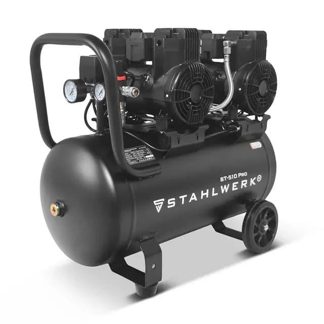 STAHLWERK Kompressor mit 50 L Tank (ST-510 Pro) – ölfrei & leise, 10 bar, 3,94 PS (2,9 kW), 500 l/min, 70 dB, Druckluftkompressor mit Brushless-Motoren, Silent-/Flüsterkompressor, Kolbenkompressor – Bild 1