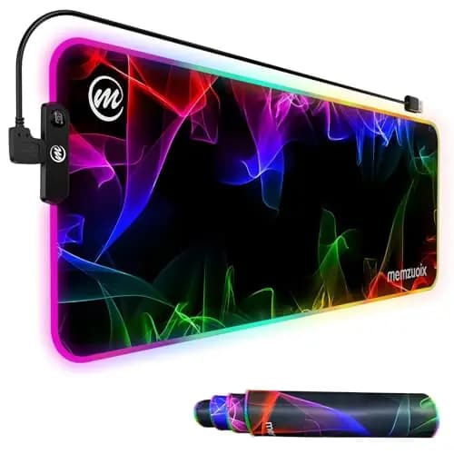RGB Gaming Mauspad XXL 80×30 cm – Großes LED Mousepad mit 12 Beleuchtungsmodi, Rutschfester Gummibasis, wasserdicht & Glatte Oberfläche – Für Tastatur, Maus, Laptop & PC – Design