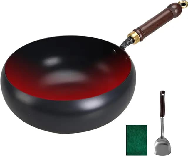 Japanische Eisenpfanne – 2025 Handgefertigte Unbeschichtete Antihaftpfanne aus Reinem Eisen 24cm Glasabdeckung,Für Küche,Induktion,Elektro- und Gasherde (24cm without cover)