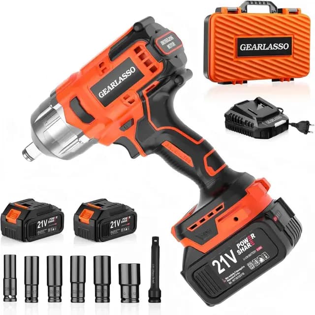 1500N.m Akku-Schlagschrauber 1/2 Zoll, 21V Brushless Hochdrehmoment-Schlagschrauber mit 2× 4,0Ah Akkus, 6 Stecknüssen, Ladegerät & Verlängerungsstange, Ideal für Auto