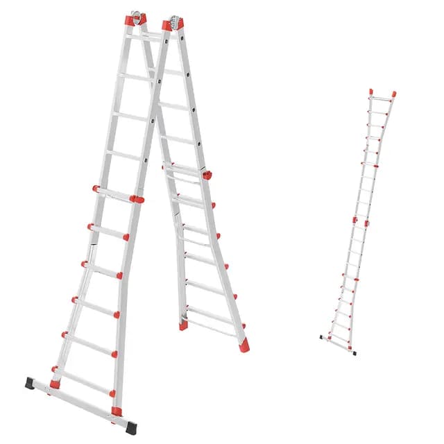 Hailo M80 Alu-Multifunktionsleiter - Mehrzweckleiter mit 4 x 6 Sprossen - variierbar durch 2 Sicherheitsgelenke - Arbeitshöhe bis 675 cm - Gewicht 19,5 kg - Silber