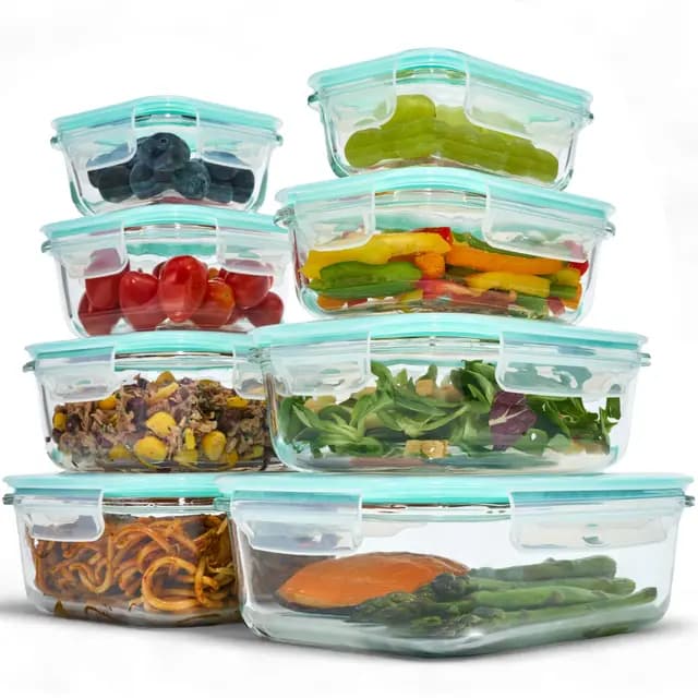 uandu Glasbehälter mit Deckel, 16- teilig, Borosilikatglas mit Deckel, Meal prep Gläser, Frischhaltedosen Glas mit Deckel, Glasdosen mit Deckel Set, Meal prep Boxen Glas (8 Behälter, 8 Deckel)