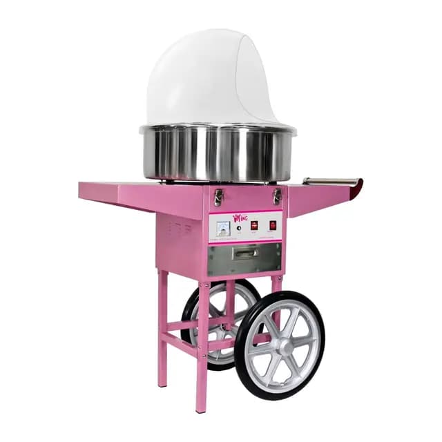 Royal Catering Professionelle Zuckerwattemaschine mit Wagen, Ablagen, Schublade und Spuckschutz 52 cm 1200 W Edelstahl LCD in auffälligem Pink Zuckerwattegerät Cotton Candy Machine