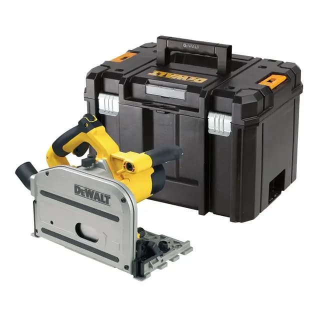 Dewalt 1.300 Watt Tauchkreissäge DWS520KT (für Führungsschienen, max. Schnitttiefe 59 mm, mit Eintauch-Rückschlagstop, Sägeblatt-ø 165 x 20 mm, variable Schnittgeschwindigkeit, flache Schutzhaube)